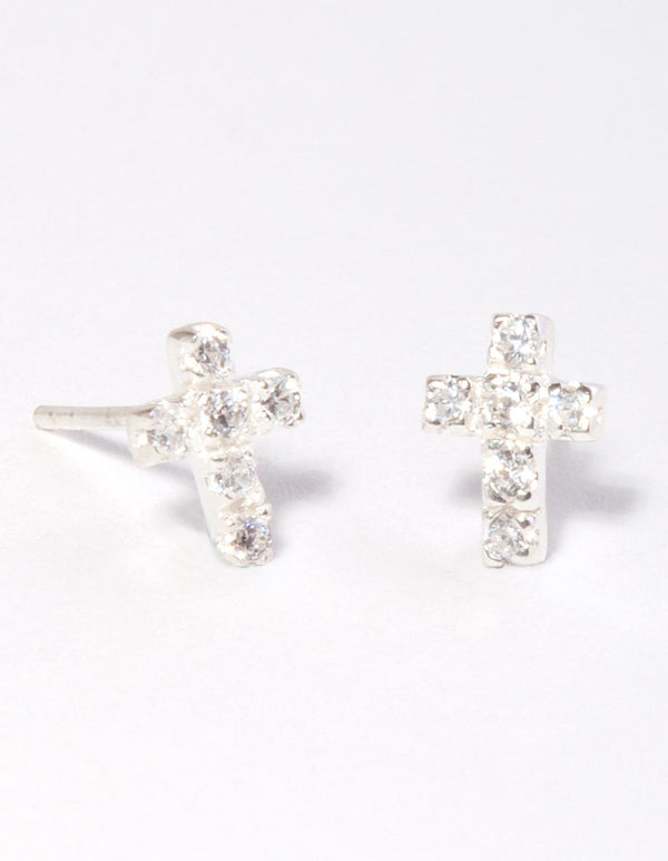 Cubic Zirconia Cross Earrings on Sterling Silver
