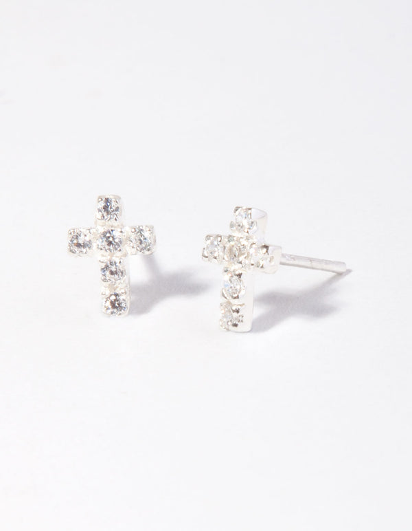 Cubic Zirconia Cross Earrings on Sterling Silver