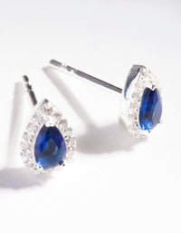 Sterling Silver Cubic Zirconia Blue Pear Halo Stud Earrings - link has visual effect only