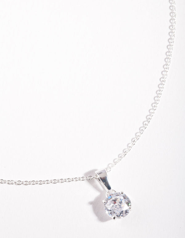 Sterling Silver Cubic Zirconia 100 Facet 4 Claw Necklace