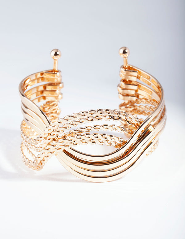 Gold Wavy Twist Cuff Bracelet