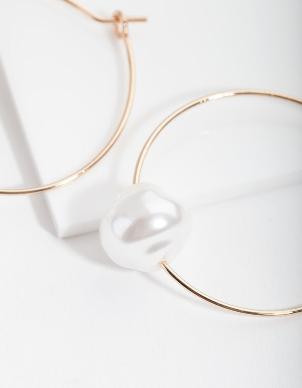 Gold Single Pearl Hoop Earrings - Lovisa