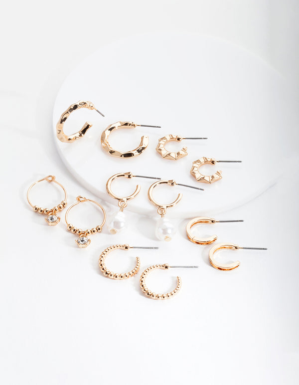 Gold Mini Pearl Hoop Earring 6-Pack