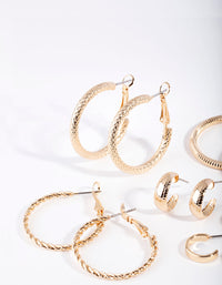 Gold Multi Textured Hoop Earring 6-Pack - link has visual effect only