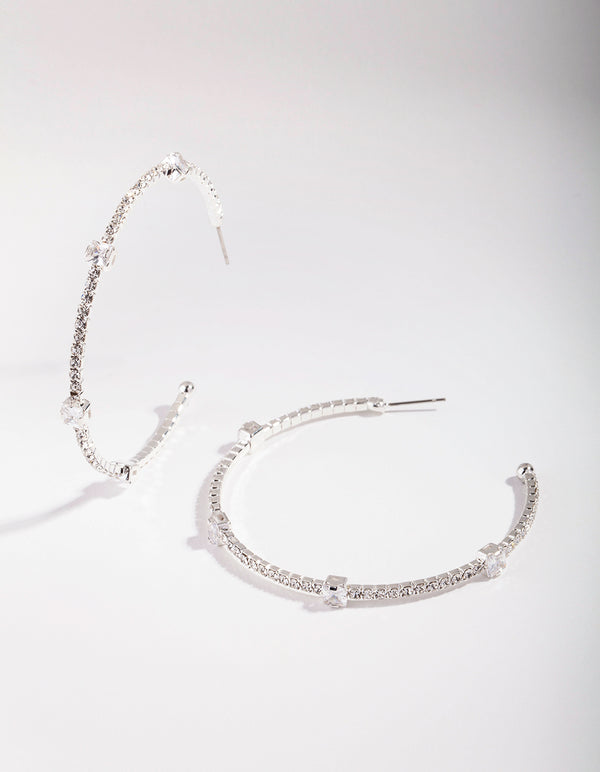 Silver 60mm Stone & Diamante Hoop Earrings