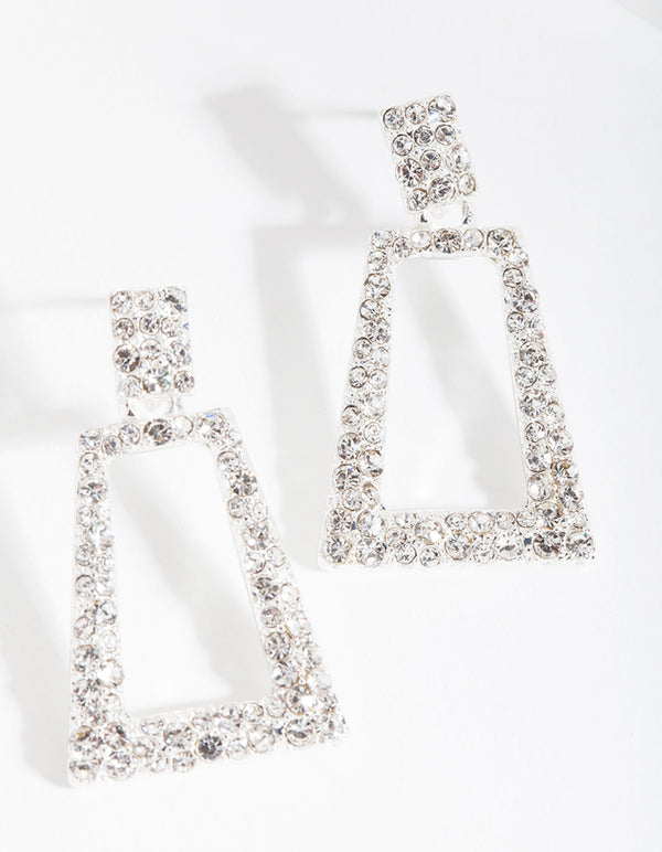Silver Small Diamante Geo Earrings