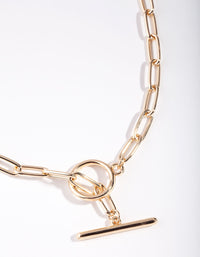 Gold Long Link Bar Necklace - link has visual effect only