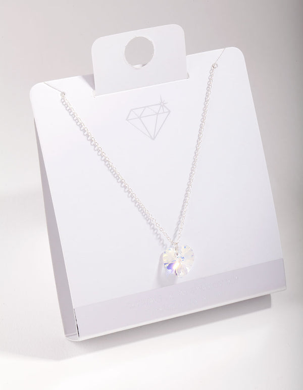 Sterling Silver Diamond Simulant Heart Pendant Necklace