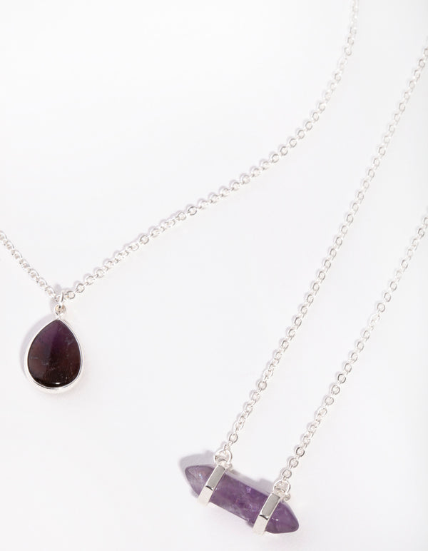 Silver Double Layered Amethyst Necklace