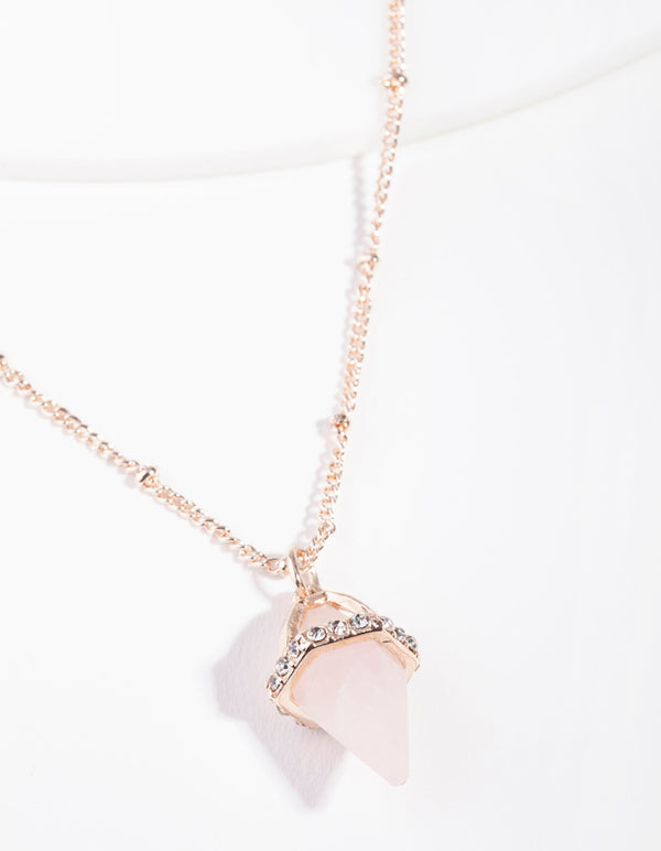 Rose Gold Encased Rose Quartz Stone Necklace