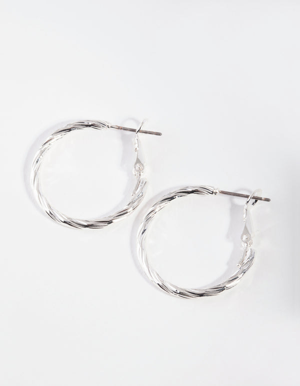 Silver Small Texture Wrapped Hoop Earrings