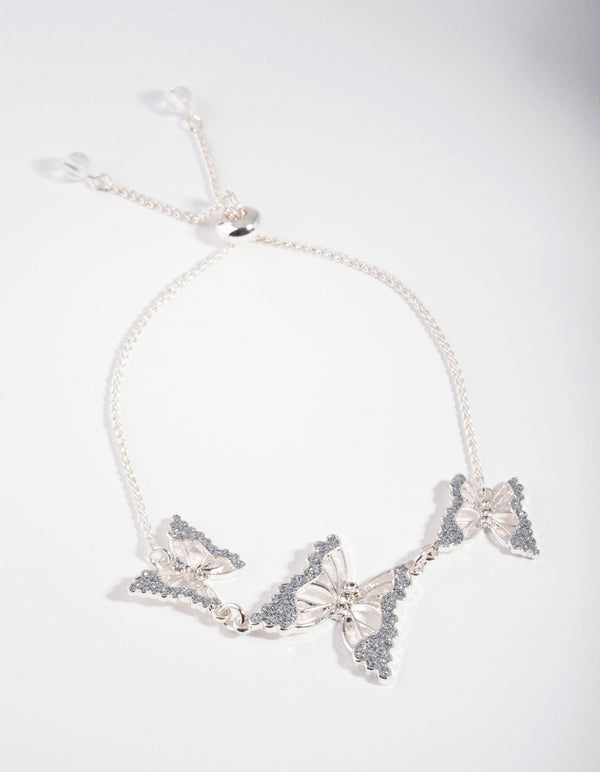 Silver Glitter Butterfly Toggle Bracelet