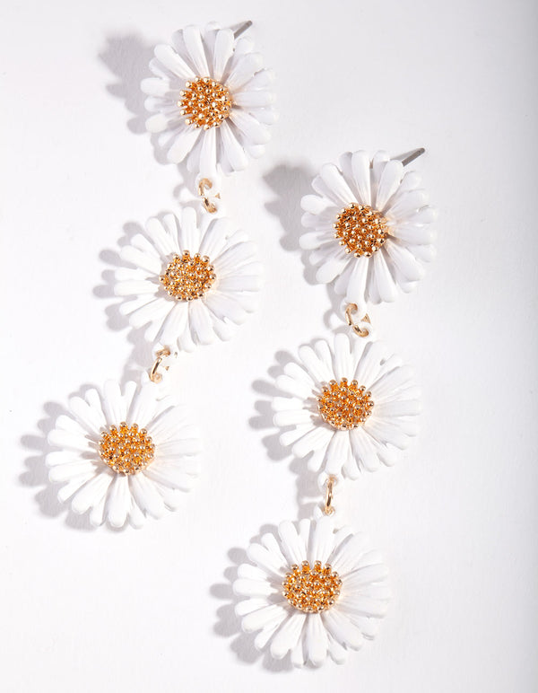 White Gold Triple Daisy Earrings