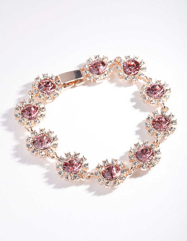 Rose Gold Gem Diamante Flower Bracelet