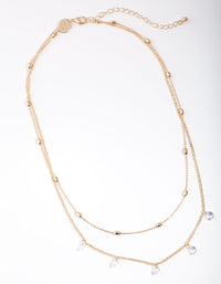 Gold Cubic Zirconia Droplet 2 Row Necklace - link has visual effect only