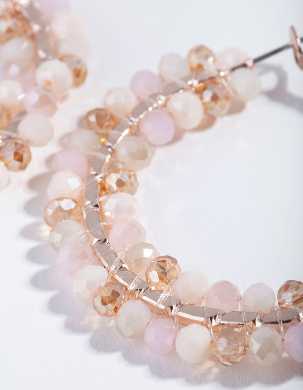 Rose Gold Pink Facet Bead Hoop Earrings