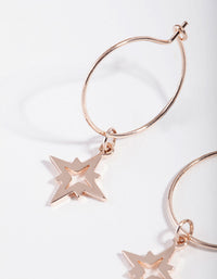 Rose Gold Fine Star Charm Hoop Earrings - link has visual effect only