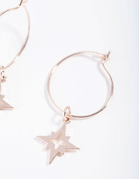 Rose Gold Fine Star Charm Hoop Earrings - link has visual effect only