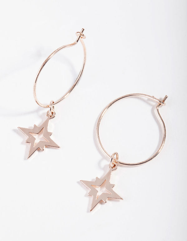 Rose Gold Fine Star Charm Hoop Earrings