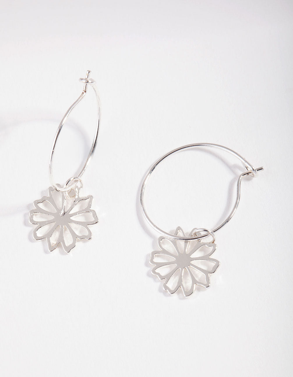 Silver Dainty Flower Charm Hoop Earrings - Lovisa