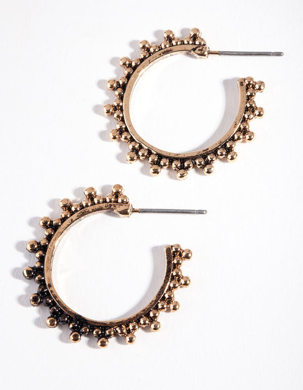Antique Gold Bohemian Bead Hoop Earrings