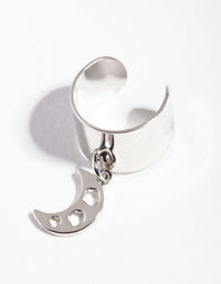 Rhodium Thick Moon Charm Ear Cuff - link has visual effect only