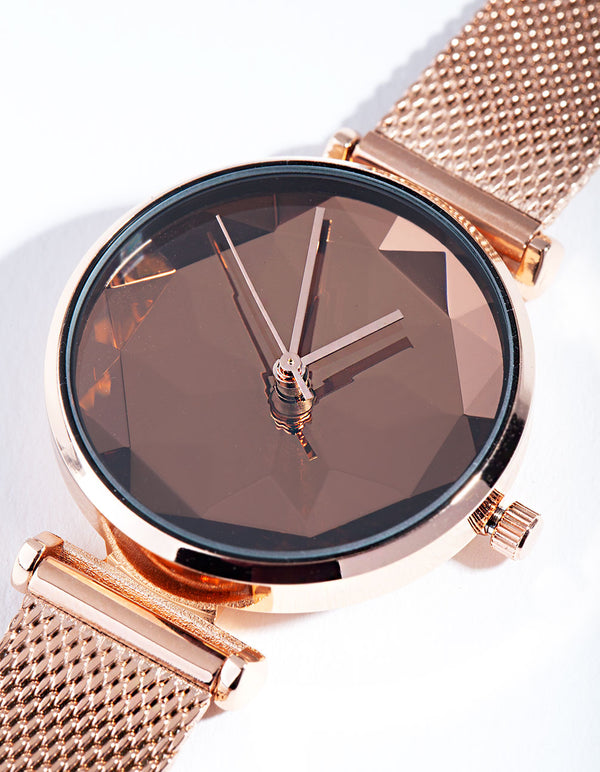 Rose Gold Facet Dial Watch