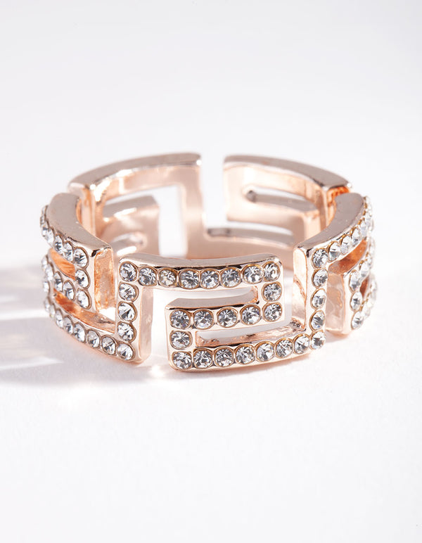Rose Gold Diamante Greek Key Ring