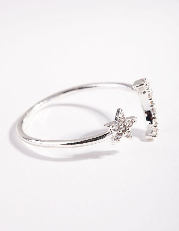 Silver Cubic Zirconia Moon & Star Ring