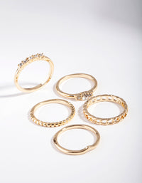 Gold Diamante & Chain Ring 5-Pack - link has visual effect only
