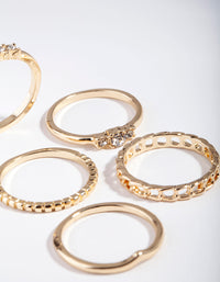 Gold Diamante & Chain Ring 5-Pack - link has visual effect only