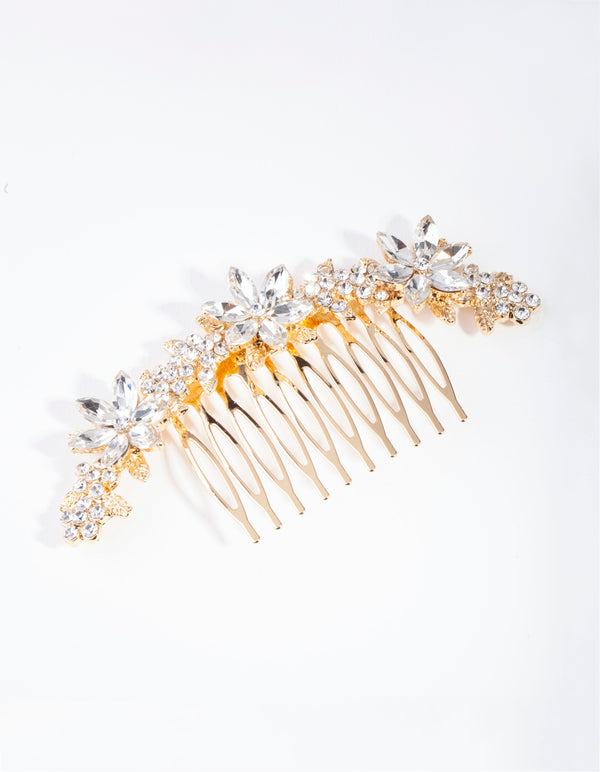 Gold Classic Diamante Flower Comb