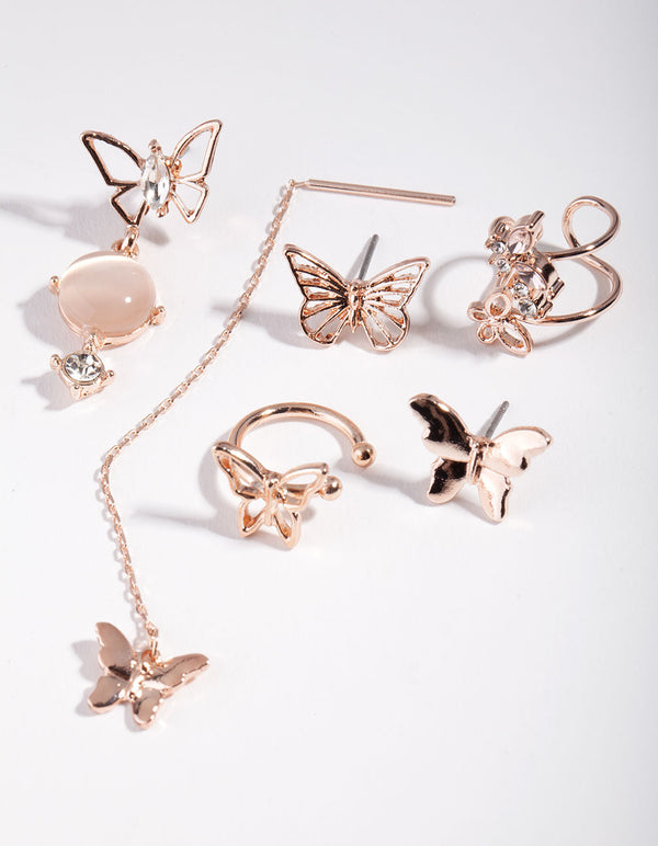 Rose Gold Multi Butterfly Earring 6-Pack