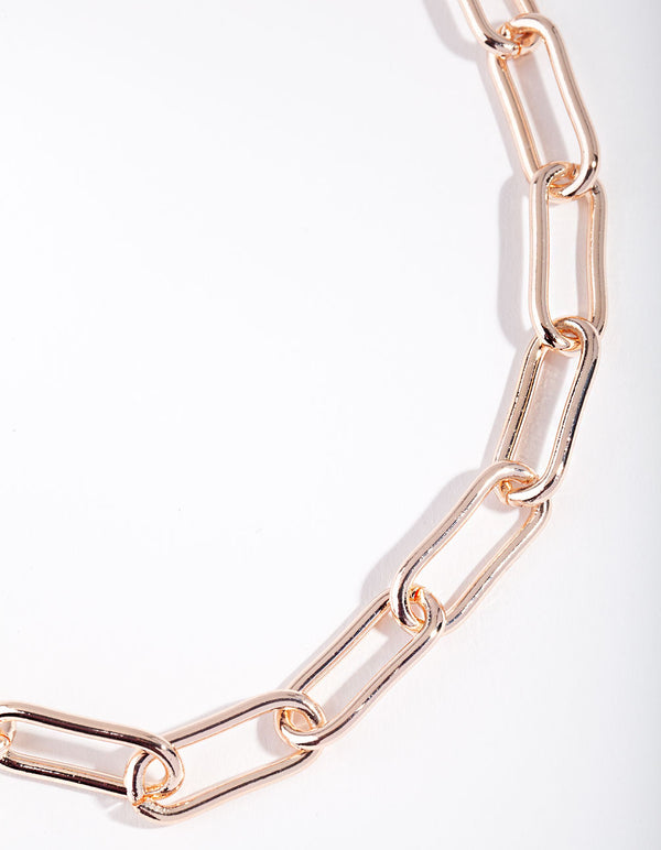 Rose Gold Rectangle Chain Link Necklace