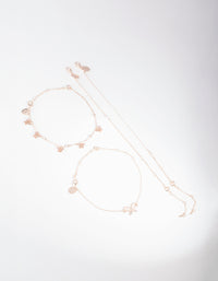 Rose Gold Butterfly Anklet & Bracelet 4 4-Pack Set - link has visual effect only