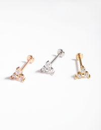 Mixed Metal Surgical Steel Fine Stone Flat Back Earring Pack - link has visual effect only