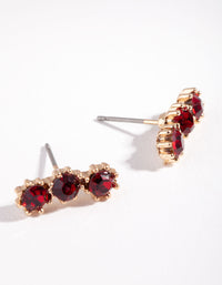 Gold Triple Red Stone Stud Earrings - link has visual effect only