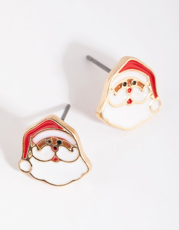 Gold Enamel Santa Stud Earrings