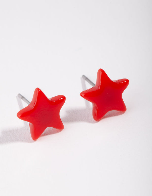 Red Festive Star Stud Earrings