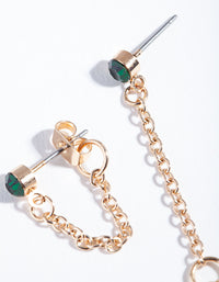 Gold Green Stone Chain Stud Earrings - link has visual effect only