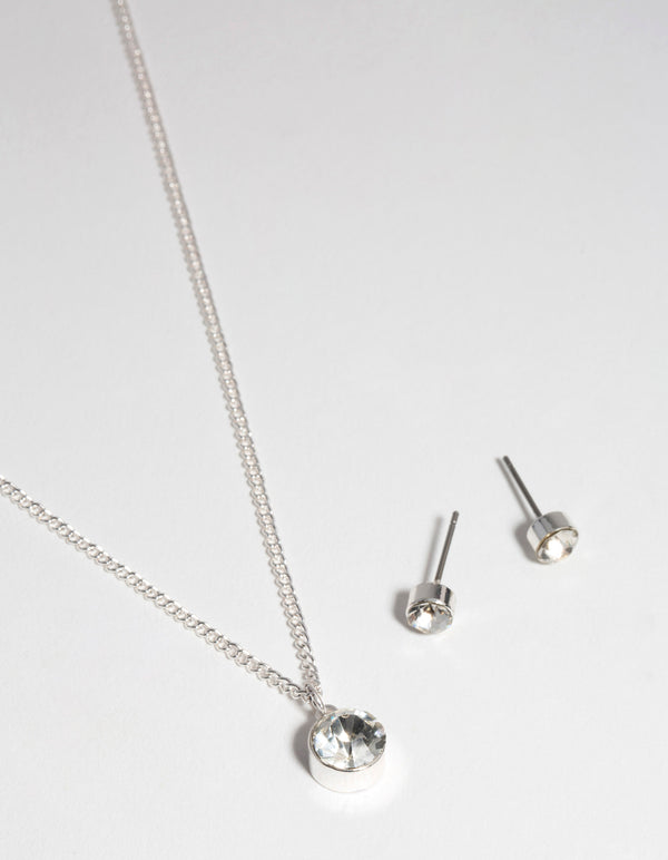 Silver Floating Stone Earring & Necklace Set