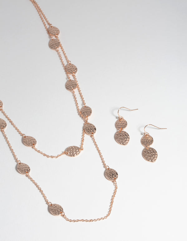 Rose Gold Textured Layer Earring & Necklace Set