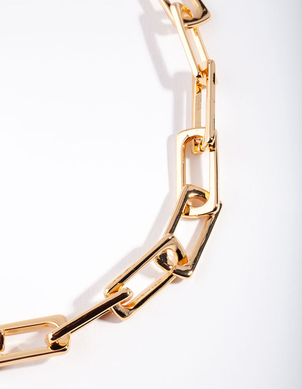 Gold Plated Large Rectangle Link Chain Necklace