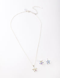 Silver Flower Earrings & Necklace Set - link has visual effect only