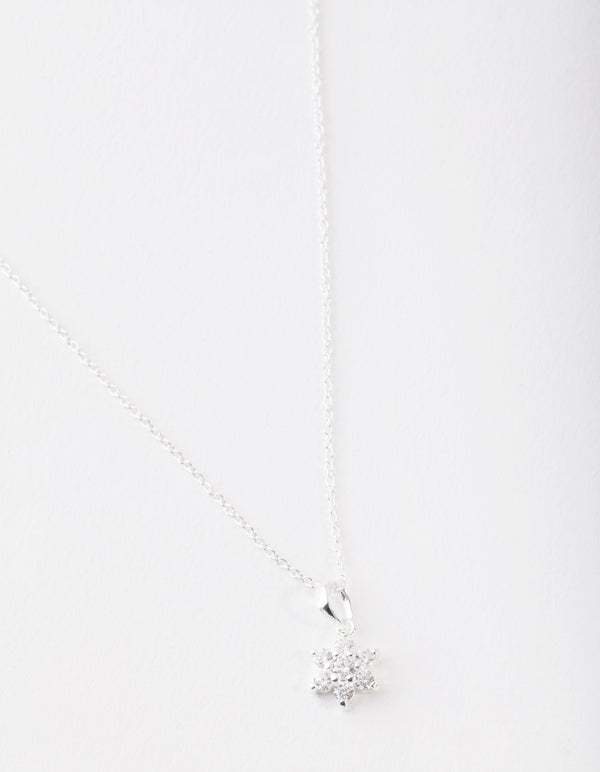 Sterling Silver Cubic Zirconia Flower Necklace