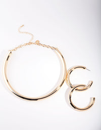 Gold Tube Hoop & Necklace Set - link has visual effect only