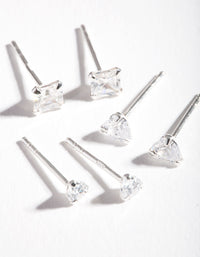 Sterling Silver Mix Cut Cubic Zirconia Stud Earring Pack - link has visual effect only