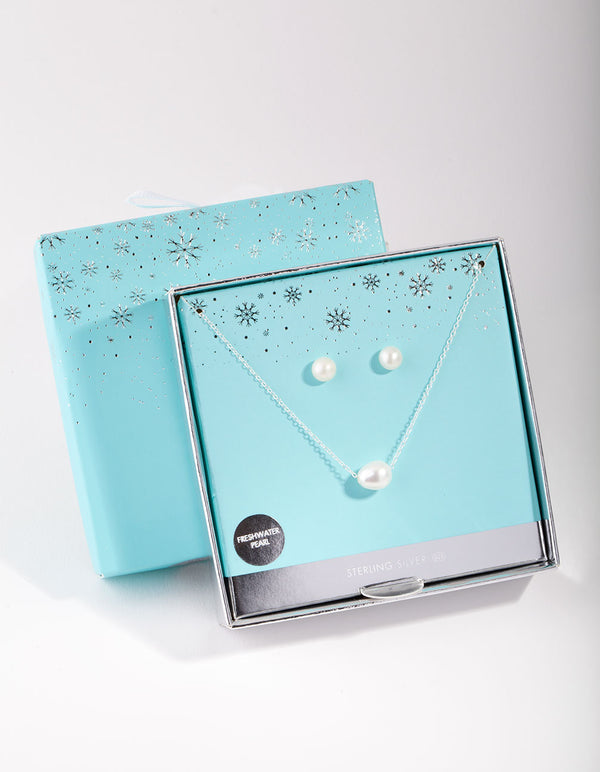 Sterling Silver Freshwater Pearl Necklace & Earrings Set