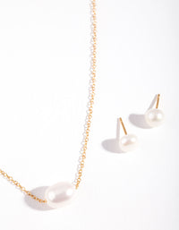 Gold Plated Sterling Silver Freshwater Pearl Necklace & Earrings Set - link has visual effect only