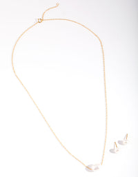 Gold Plated Sterling Silver Freshwater Pearl Necklace & Earrings Set - link has visual effect only